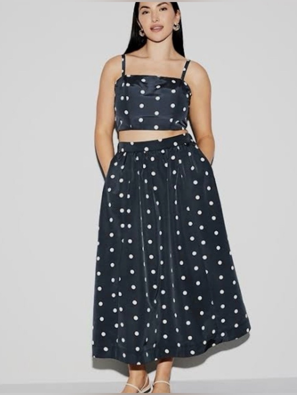 Old Navy The Occasion Polka-Dot Taffeta Midi Skirt - High Waist - Pockets